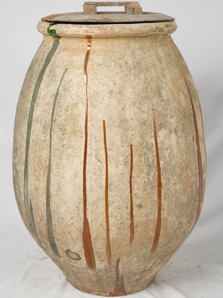 Distressed terracotta glaze olive pot