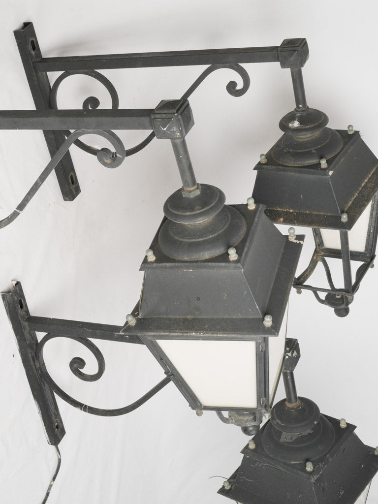 Classic weathered black wrought iron lanterns