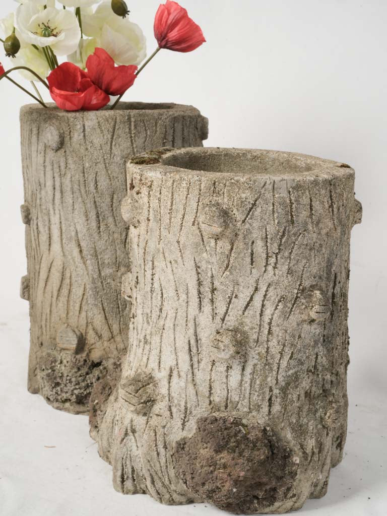 Vintage faux bois cement planters