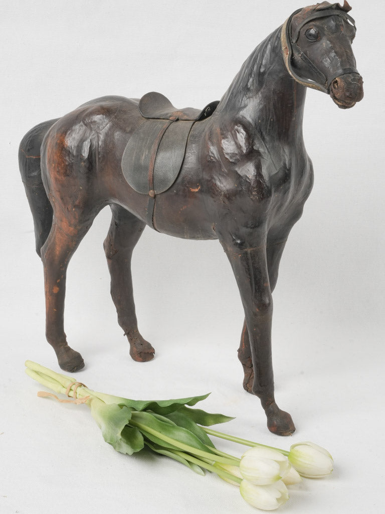 Antique rustic wooden racehorse figure  