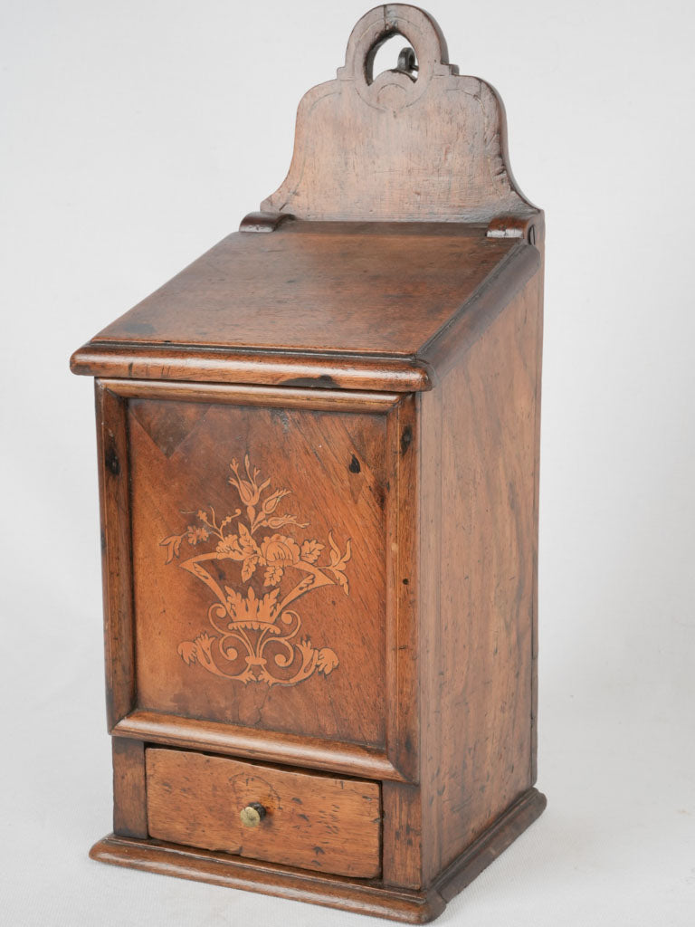 Vintage French marquetry walnut salt box