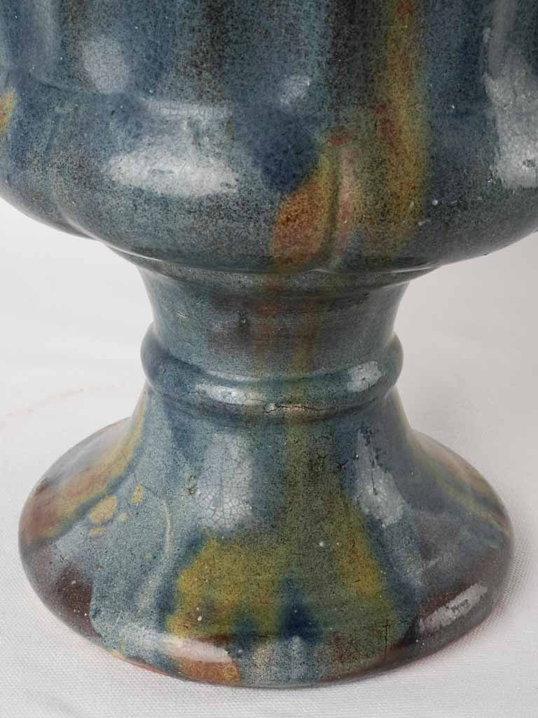 Distressed blue-glazed terracotta planter