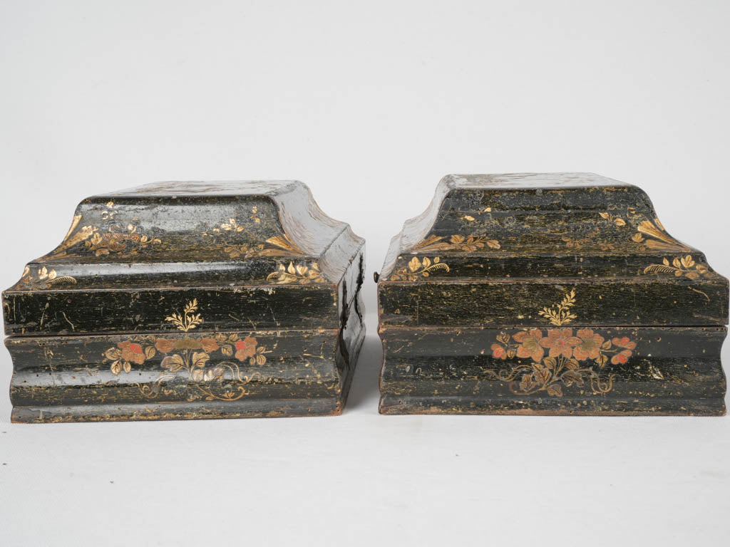 Rare Chinoiserie Black Wig Storage Boxes