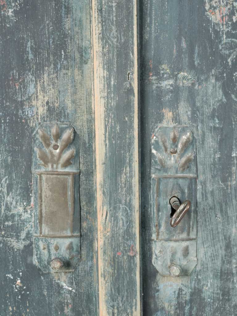 Small aged blue wooden armoire