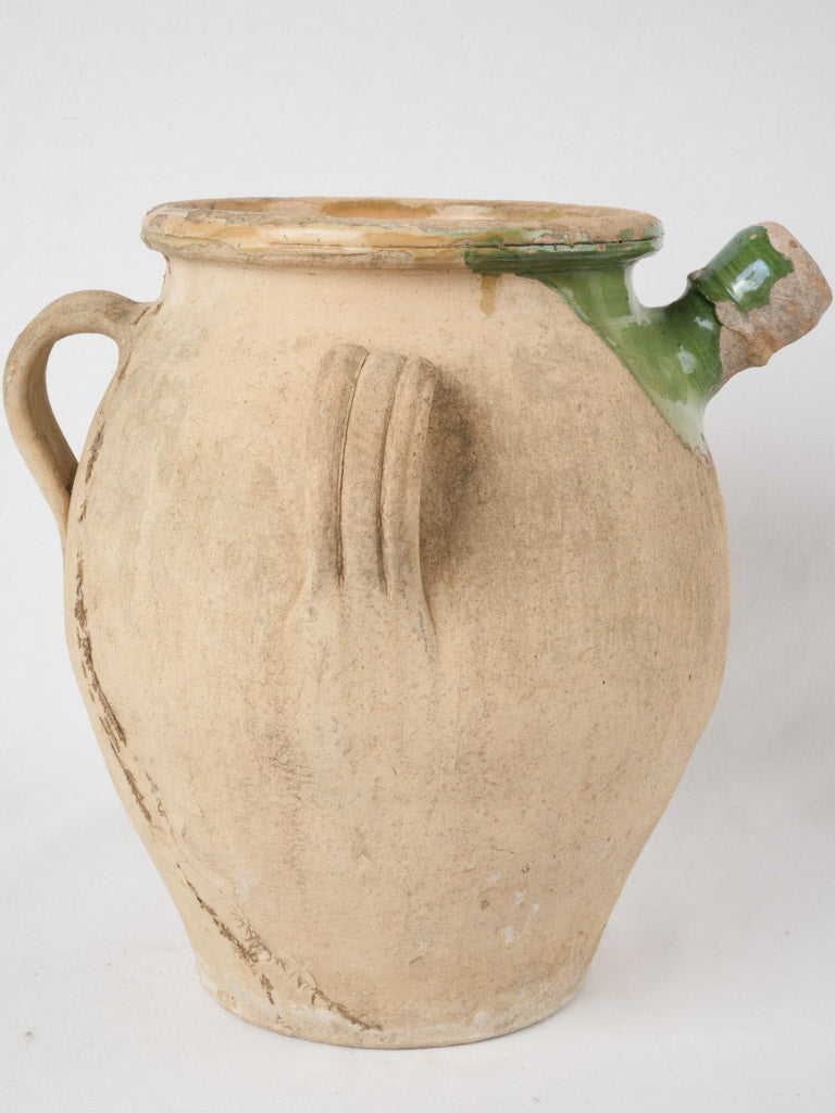 19th century French Olive Oil Pot w/ Green 15"