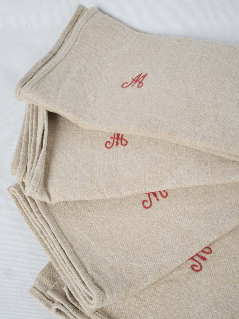 Antique French monogrammed kitchen towels