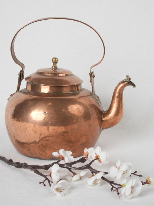 Antique lidded spout copper kettle