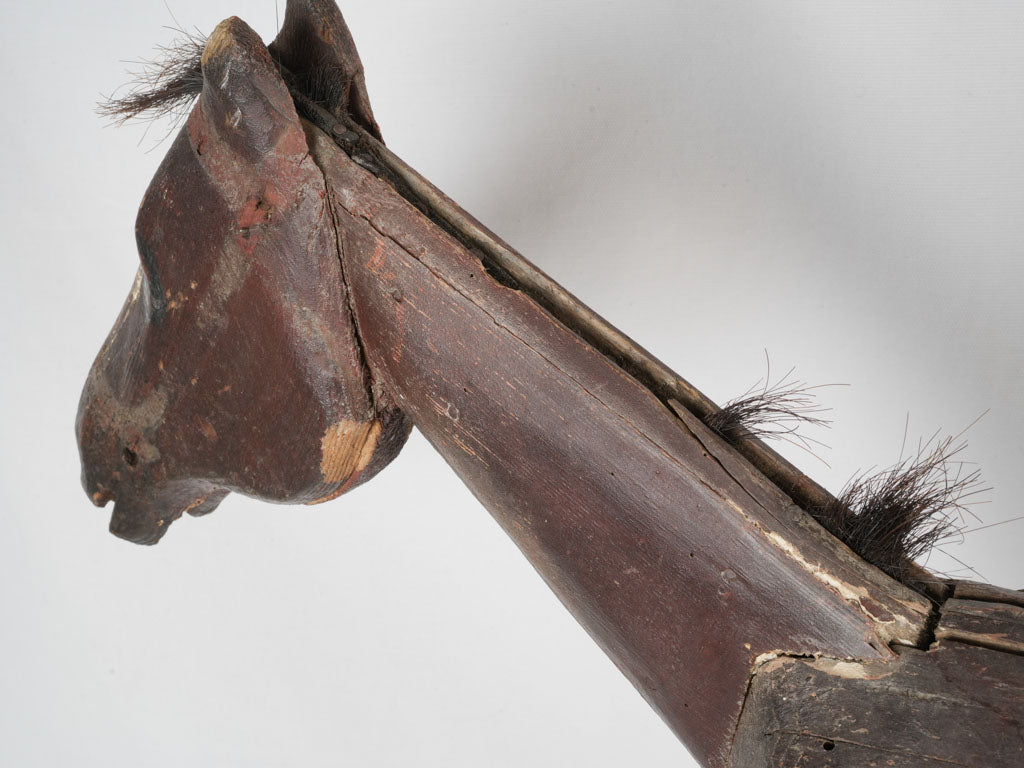 Nostalgic, timeworn wooden pull horse toy