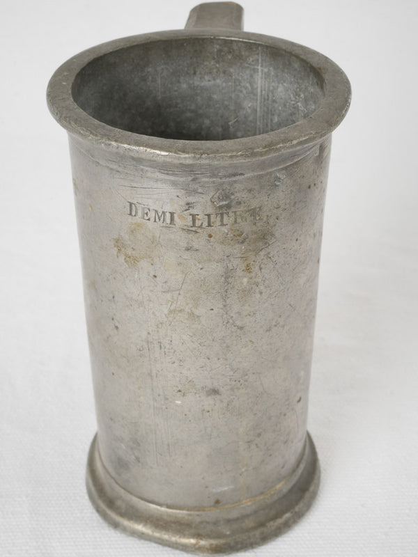 Antique French pewter demi-liter measure