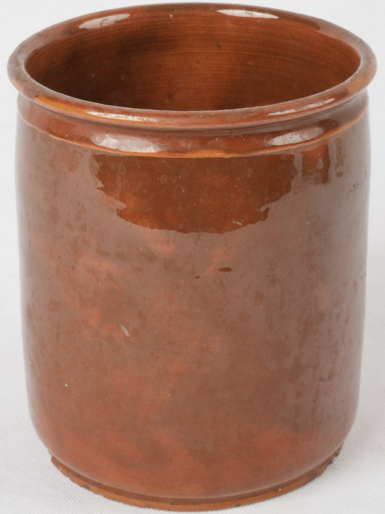 Antique French jam pot - brown-orange 6¼"