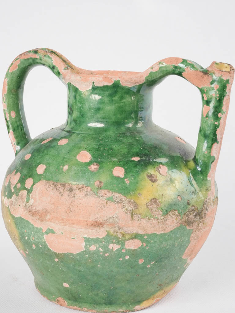 Antique green-glazed French cruche ewer