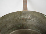 Antique French copper cooking saucepan with iron handle