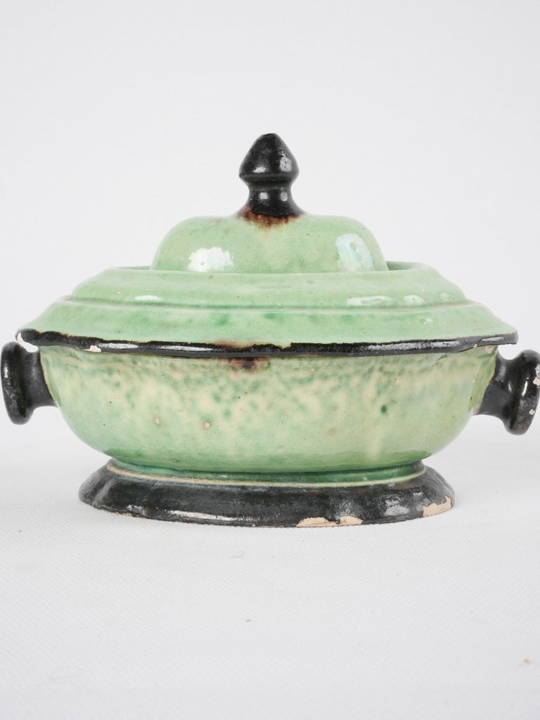 French miniature green Dieulefit tureen - 4"