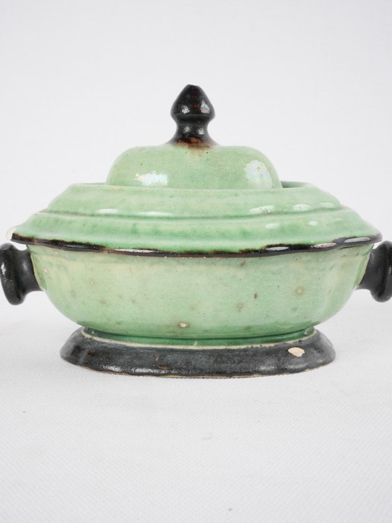 French miniature green Dieulefit tureen - 4"