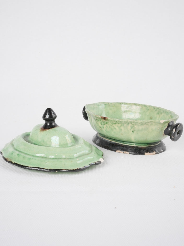 French miniature green Dieulefit tureen - 4"