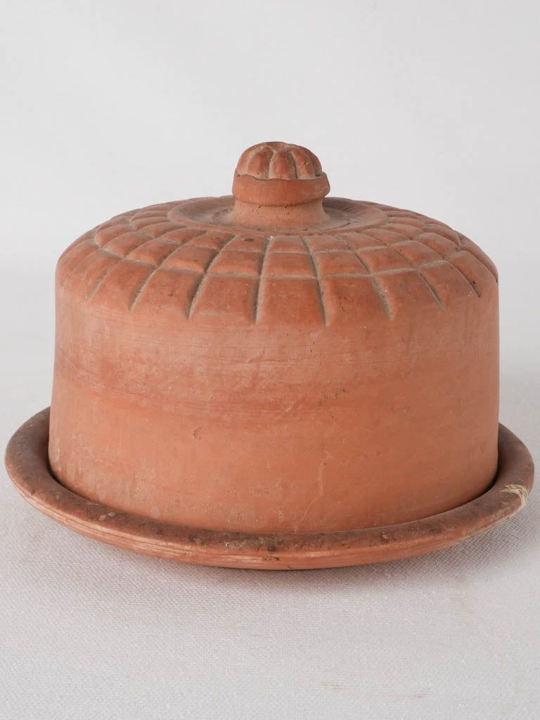 RESERVED CS Antique French butter bell w/ Art Deco motifs- terracotta