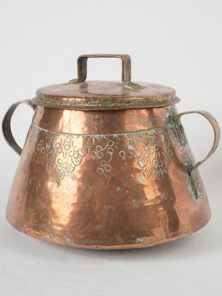 Aged French engraved copper daubière