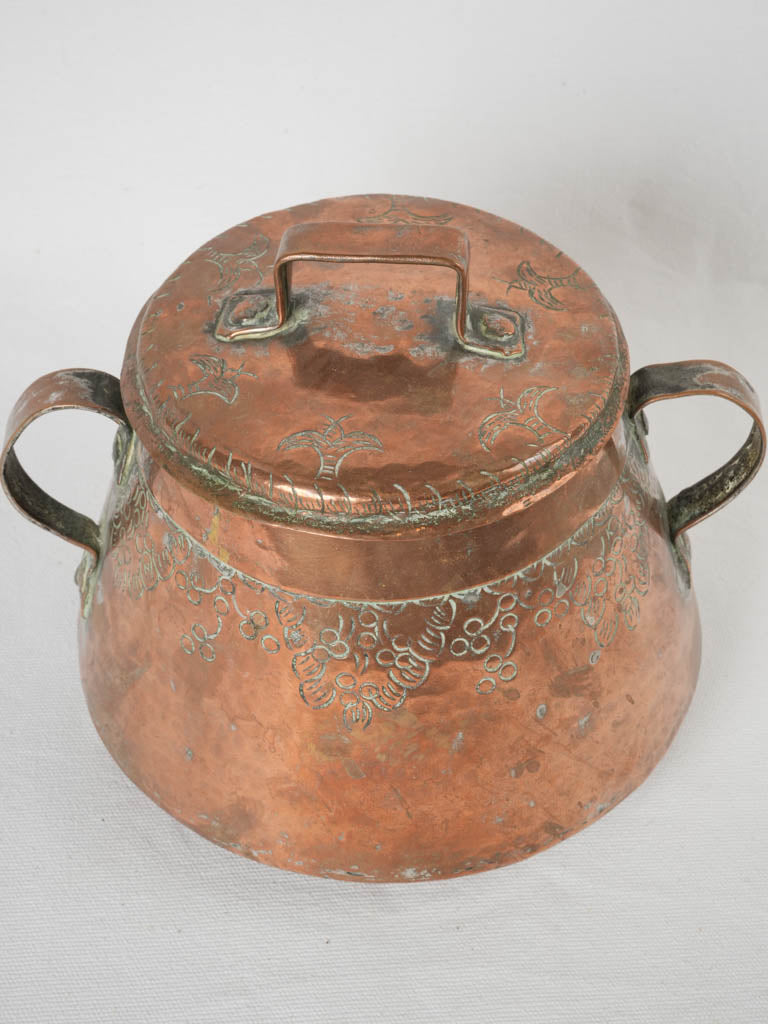 Authentic French engraved copper daubière