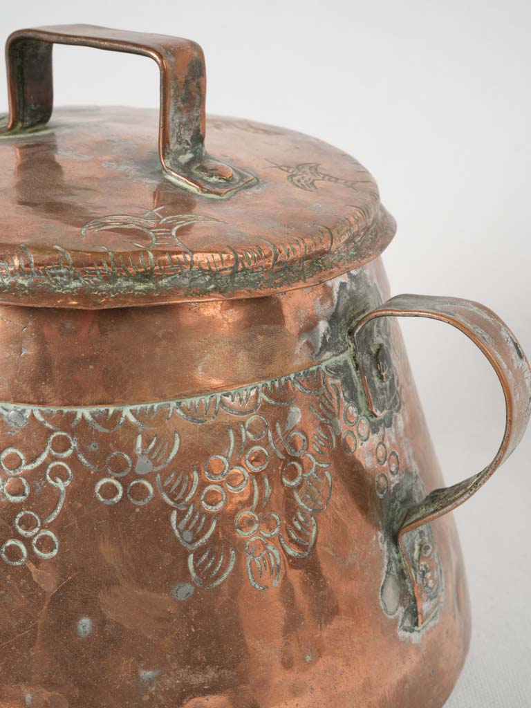 Classic French engraved copper cooking pot