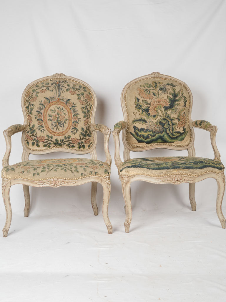 Original cross-stitch upholstered antique chairs