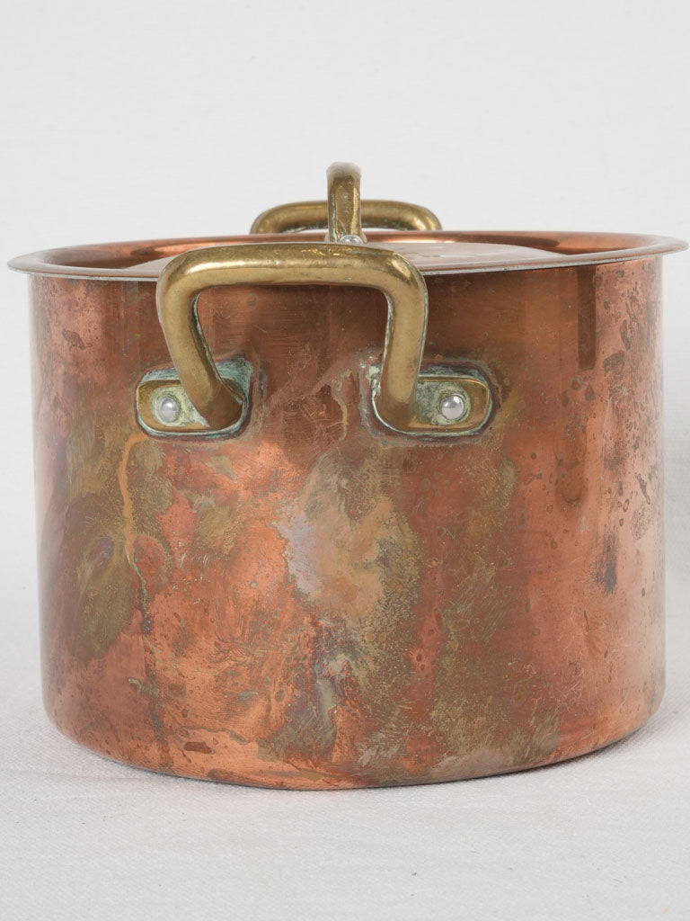 Rustic French brass-handled copper pot