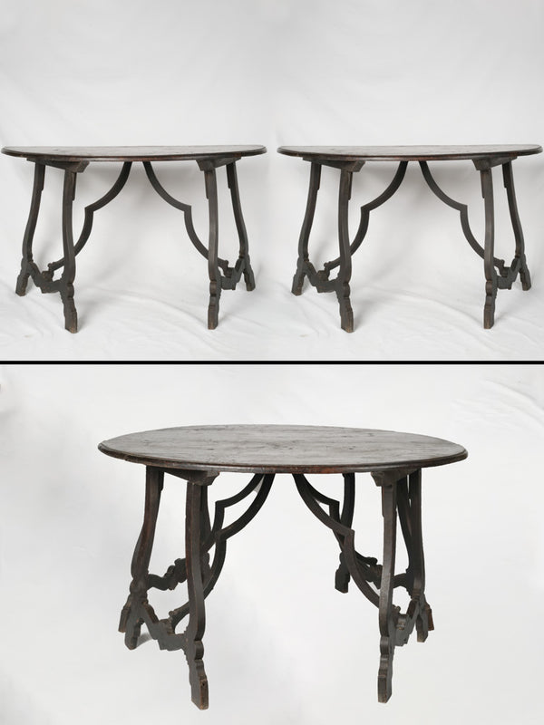 Rare blackened walnut Italian demi-lune tables