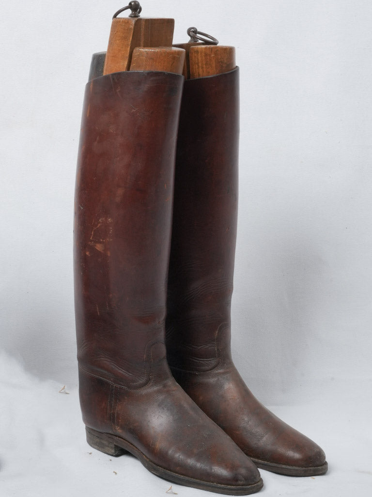 Antique French brown leather riding boots