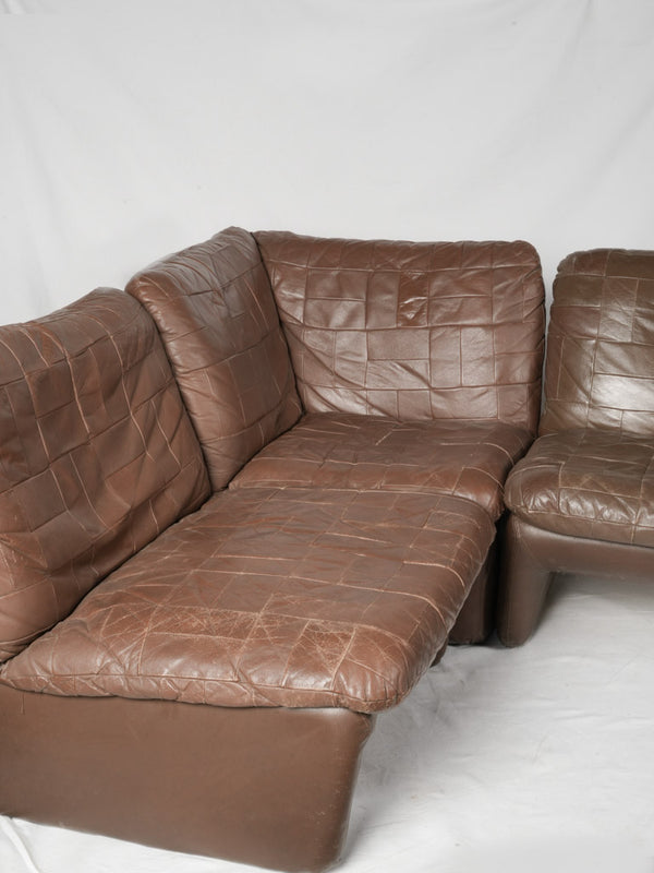 Modular mid-century quilted leather sofa