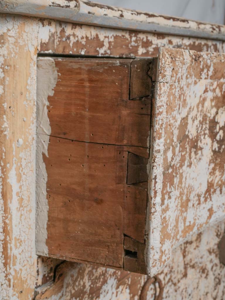 Aged, rustic, three-drawer dresser commode