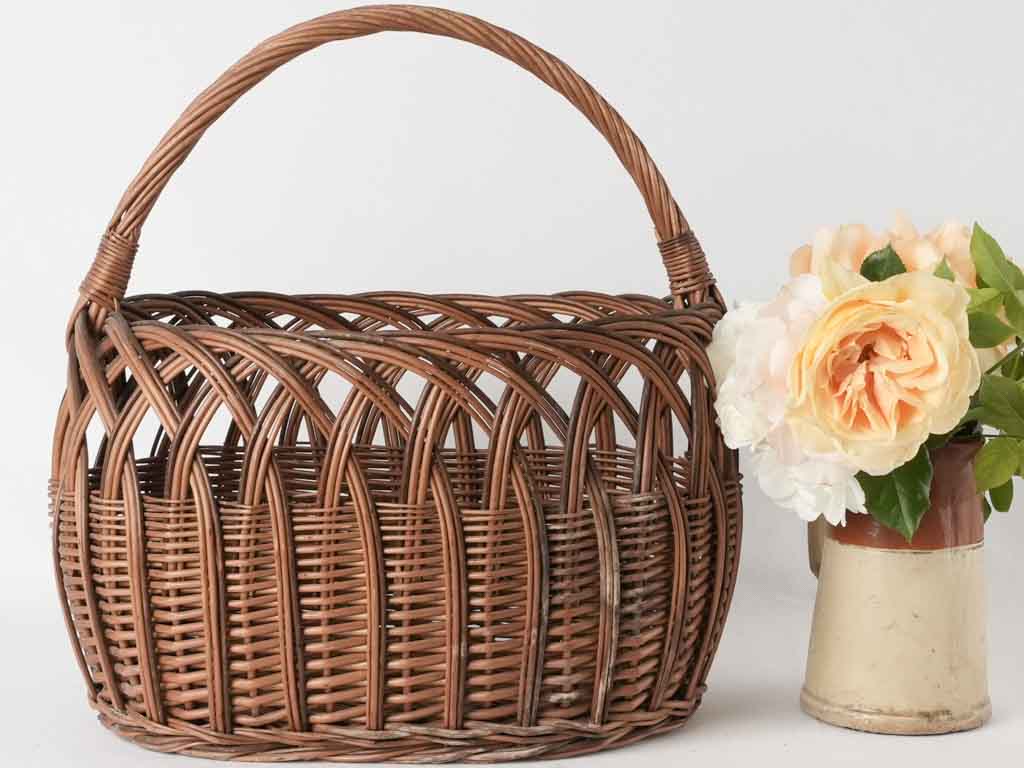 Rustic foraging wicker mushroom carrier