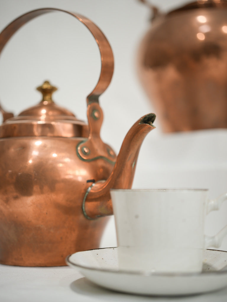 Rustic 19th-century French brass knob kettle