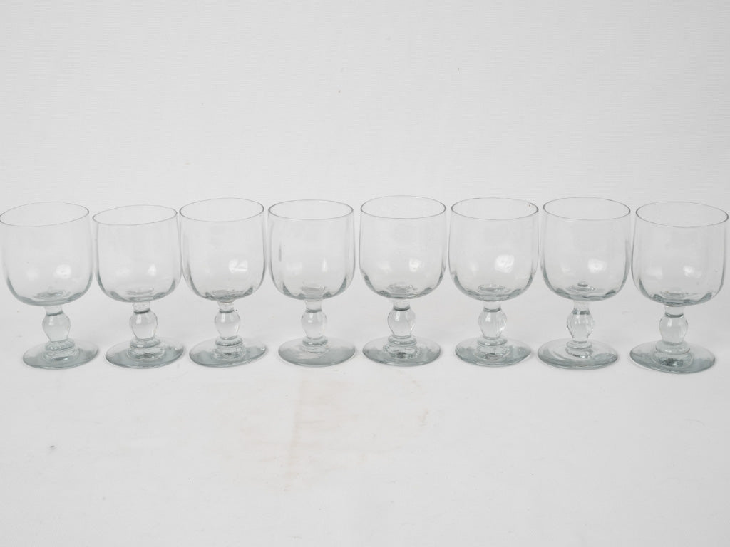 Set of eight antique French wine glasses