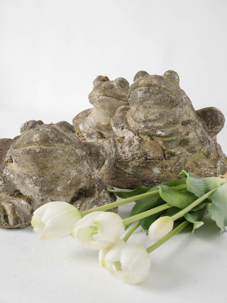 Weathered French style frog statues