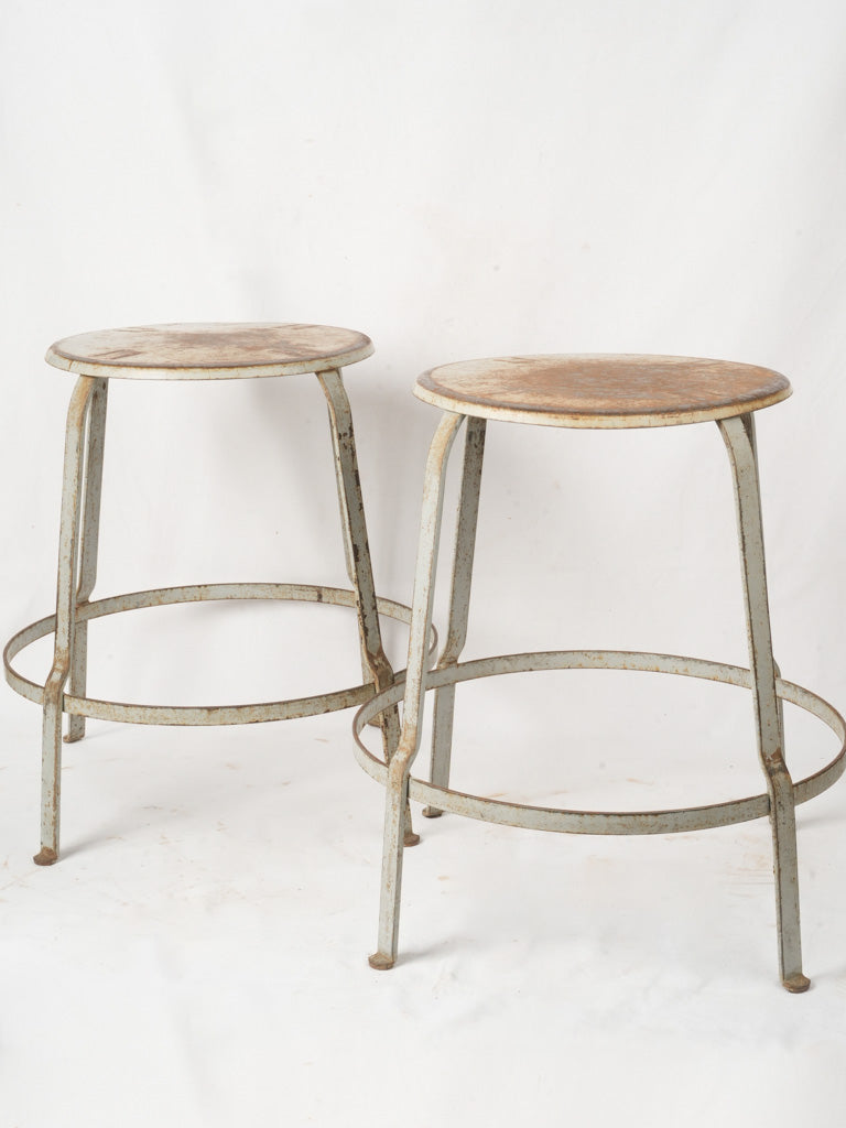 Authentic aged French iron stools  