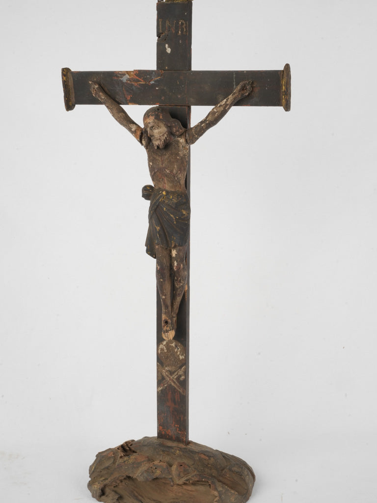 Antique wooden crucifix sculpture