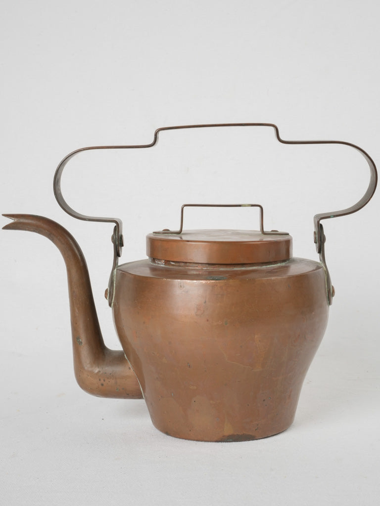 Heavy, ornate antique French copper kettle