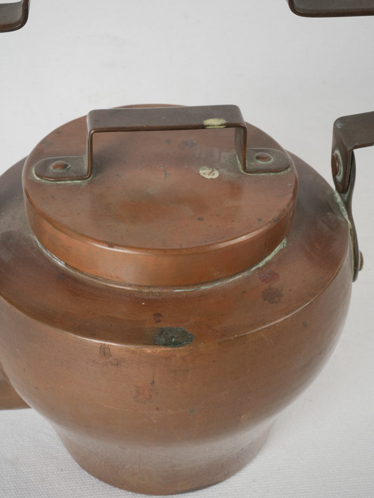 Warm-patina 19th-century decorative copper kettle