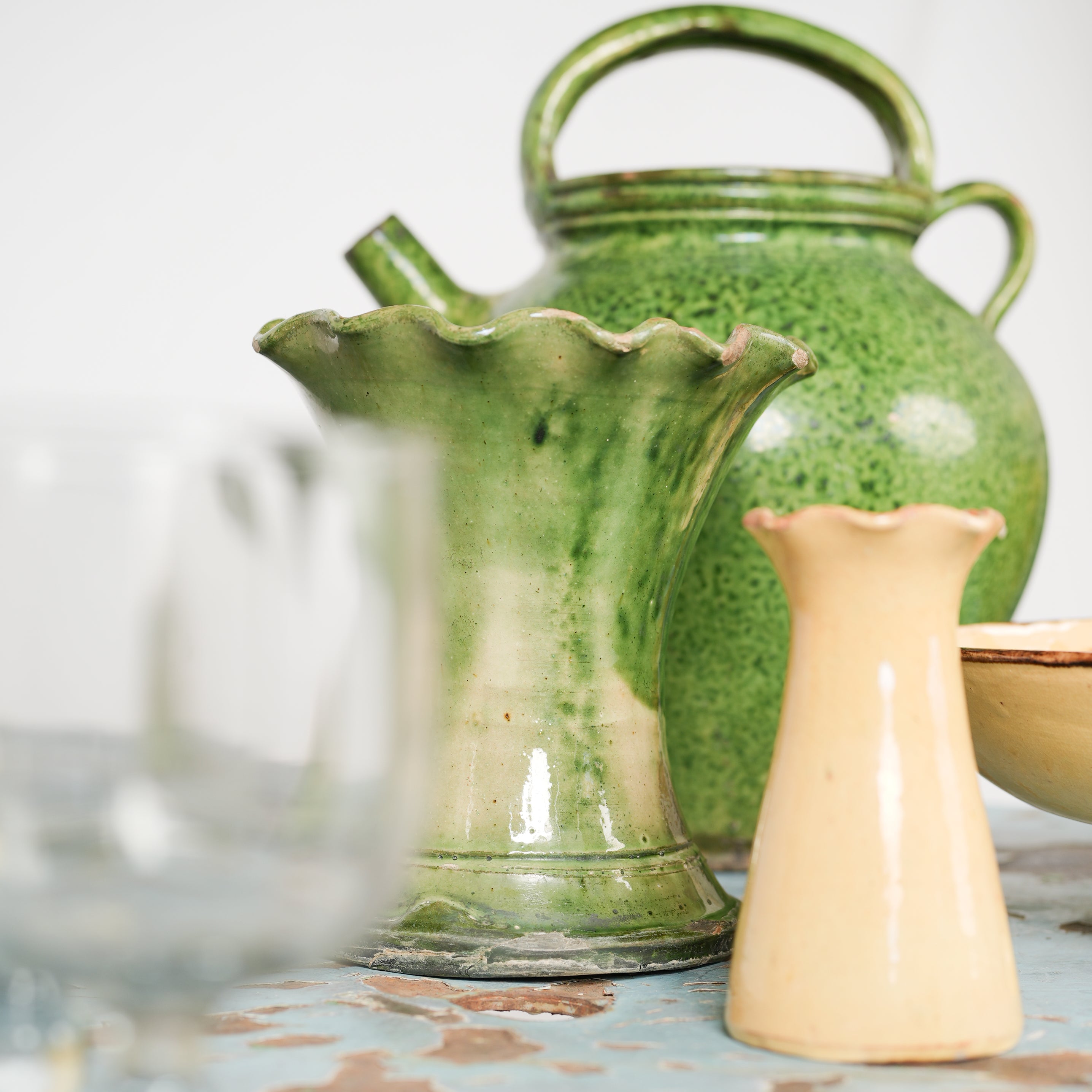 Unique brown-green French glazed bowl