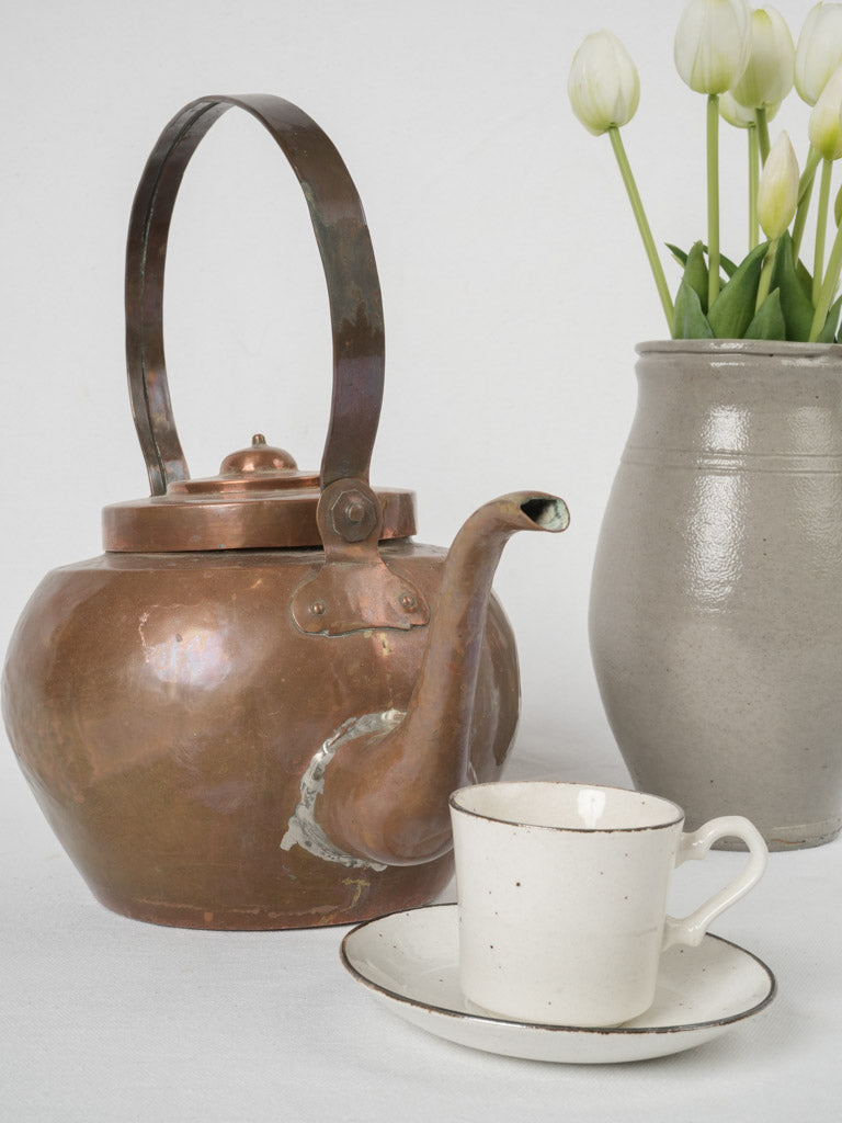 Antique ornate round copper kettle