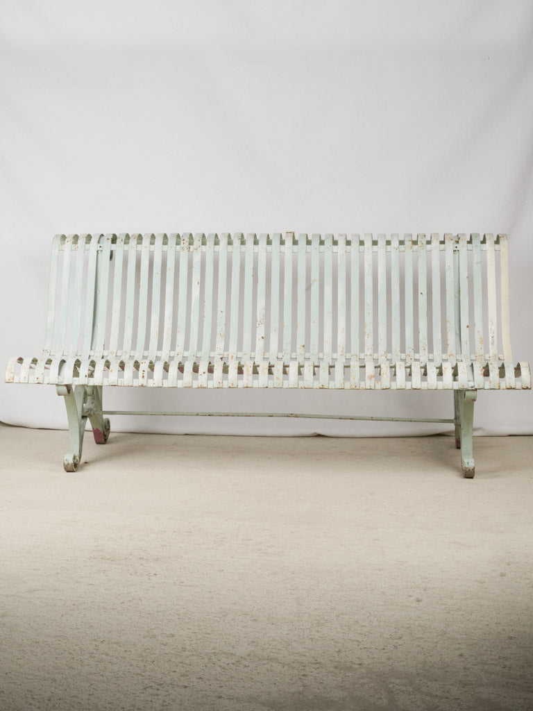 Vintage light blue-green iron bench