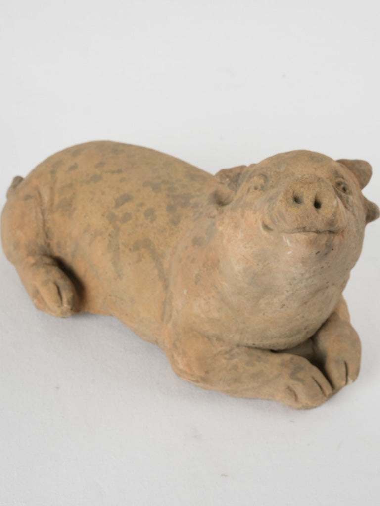 Rustic terracotta pig garden ornament