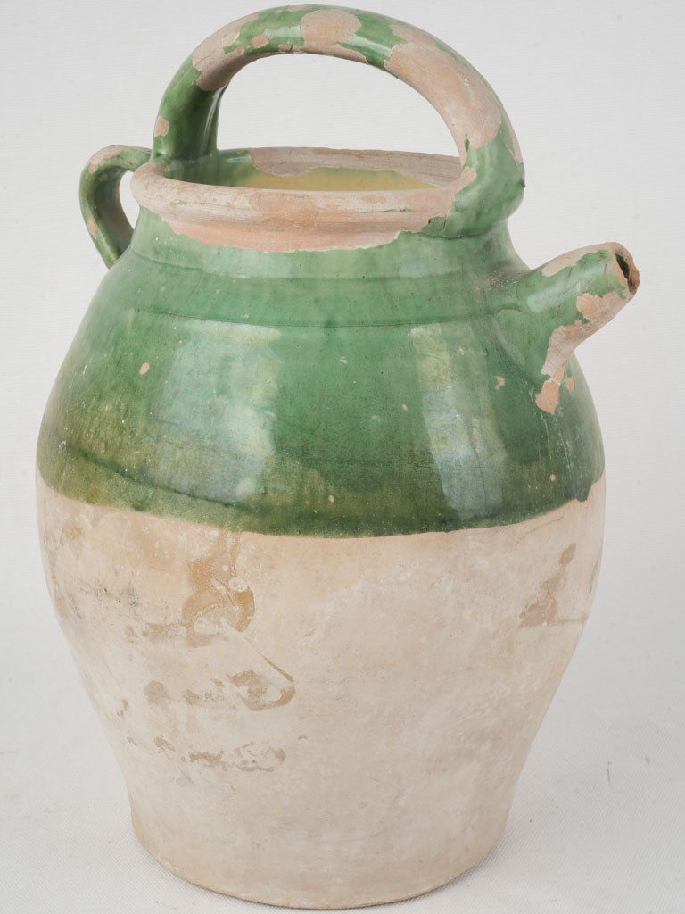 Late 19th-Century French Green Glazed Terracotta Water Pitcher 13¾"