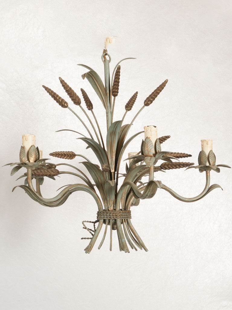 5-light Modern chandelier w/ wheat - blue/green 20½"