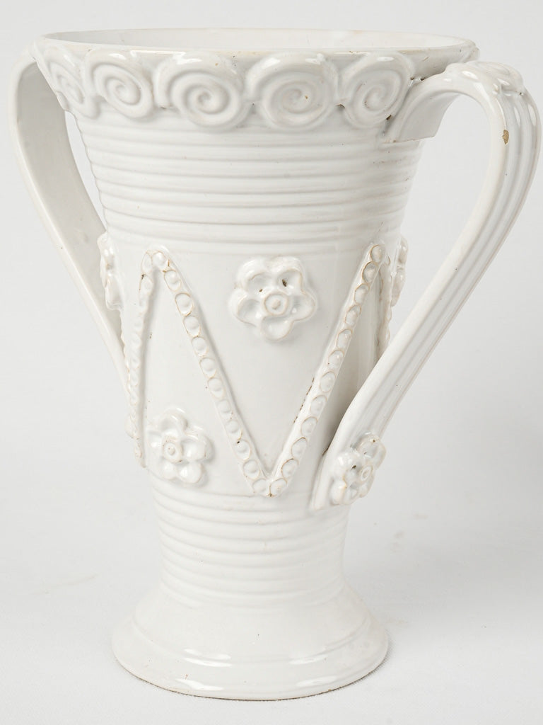 Antique French white ceramic floral vase