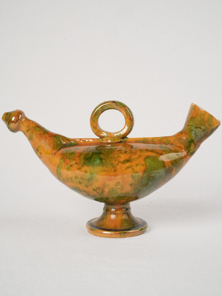 Colorful antique poultry-shaped pottery pitcher