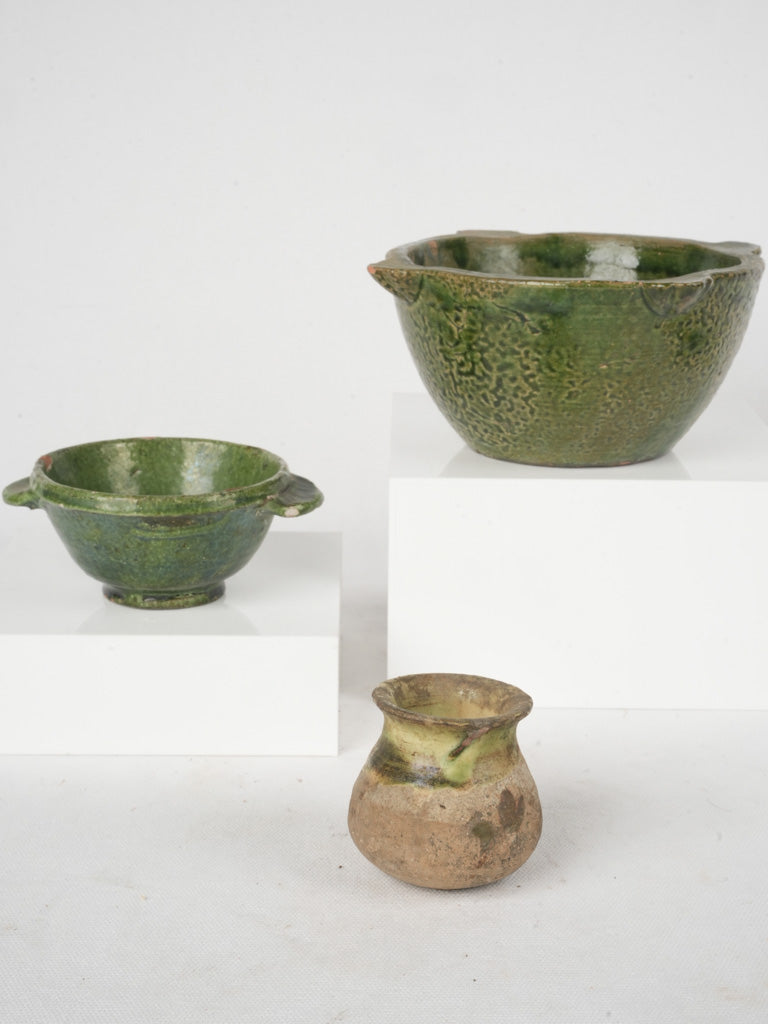 Vintage green-glazed ceramic mortar