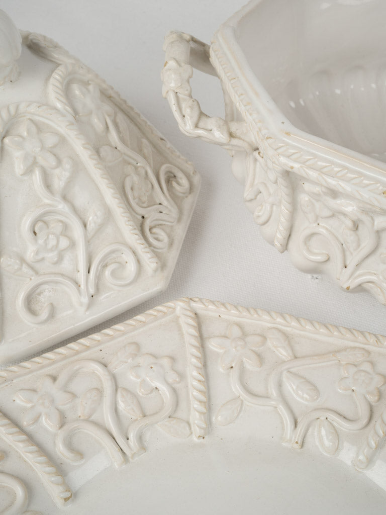 Graceful white glazed soup tureen