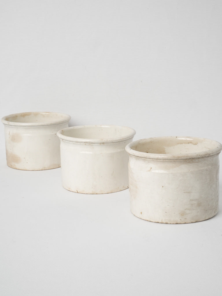 19th century set of three French jam pots - white 4"