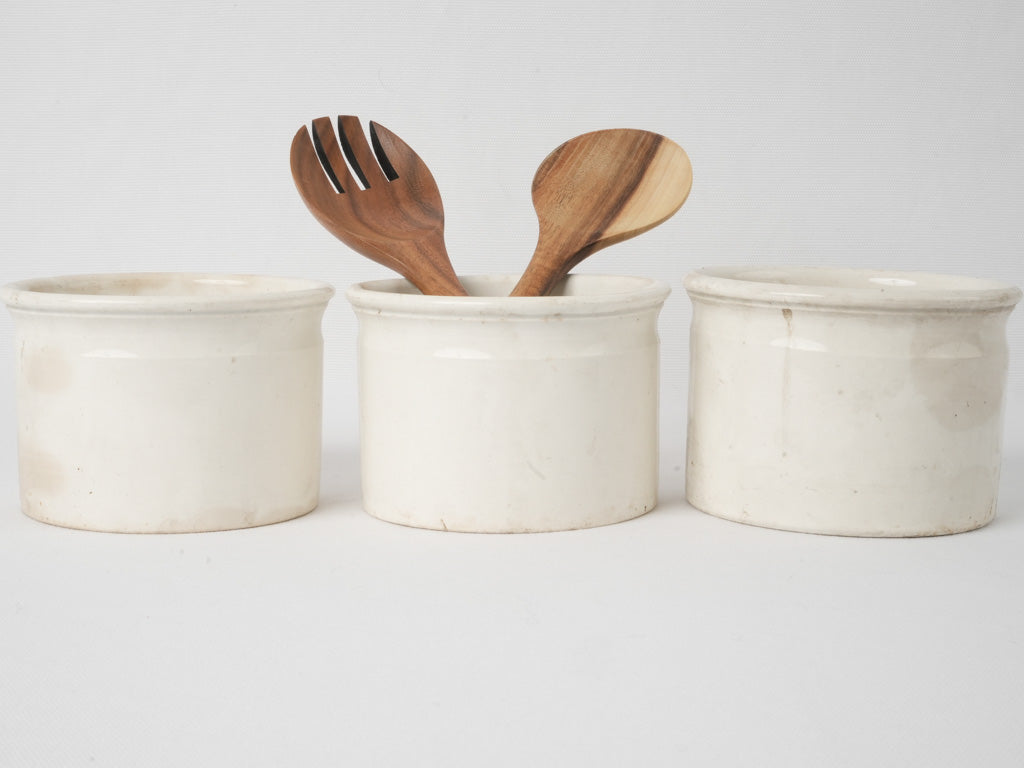 19th century set of three French jam pots - white 4"