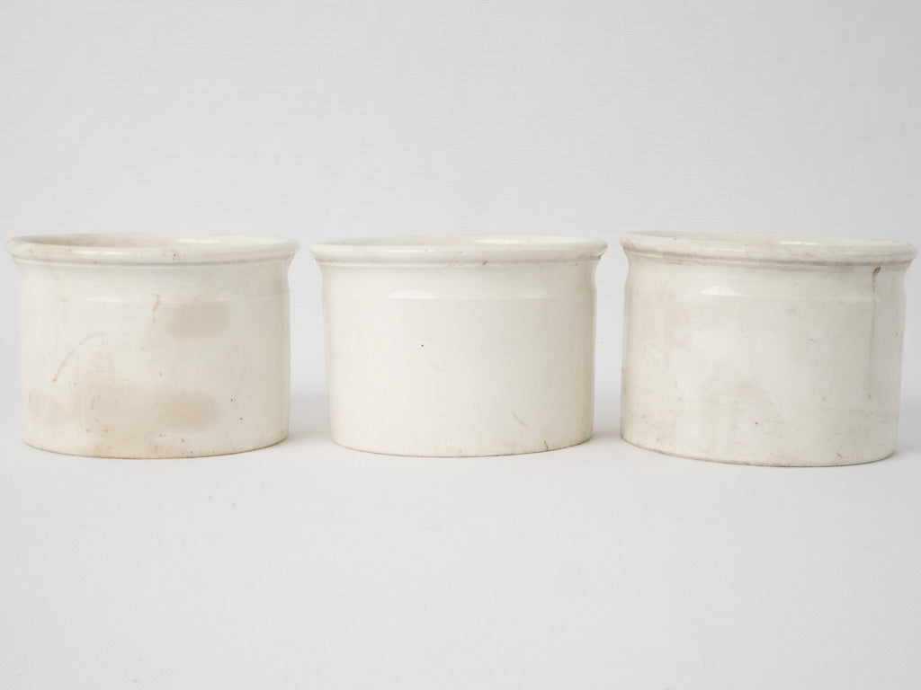 19th century set of three French jam pots - white 4"